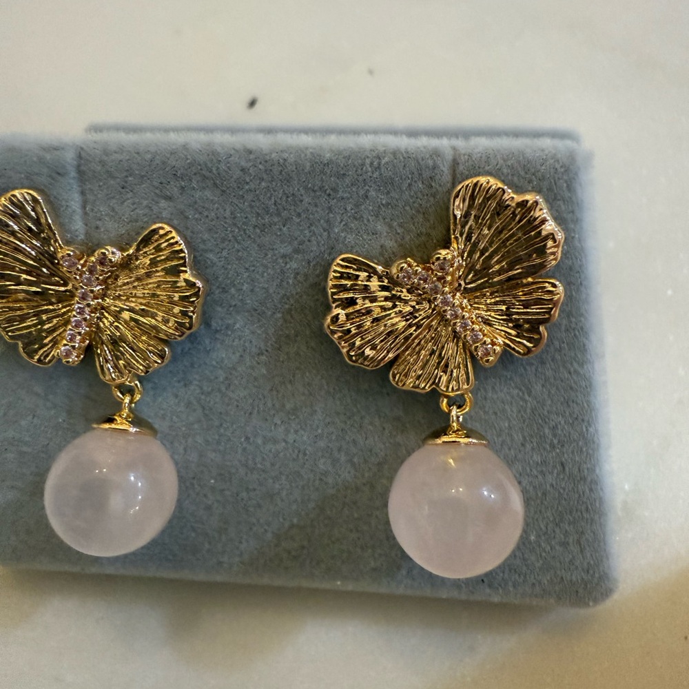 Annabel Aram Rose Quartz Butterfly Earrings in 18K Gold Plated - Picture 8 of 11